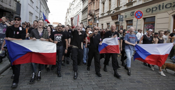 far-right ant-Roma demonstrators in the Czech city of Plzen.