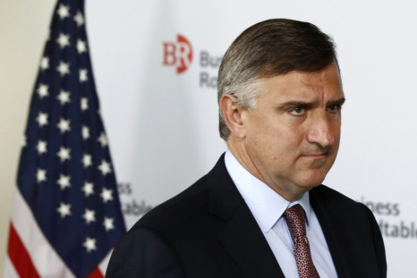 Robert Bradway, CEO of Amgen, is pictured at a business roundtable meeting. (Reuters)