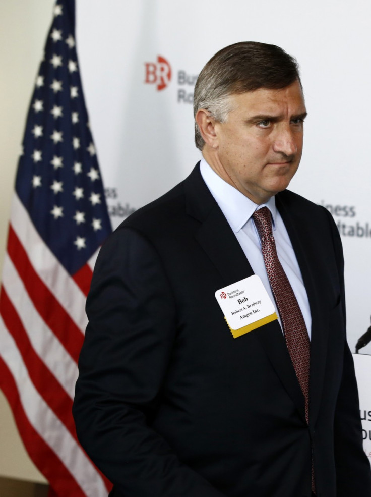 Robert Bradway, CEO of Amgen, is pictured at a business roundtable meeting. (Reuters)