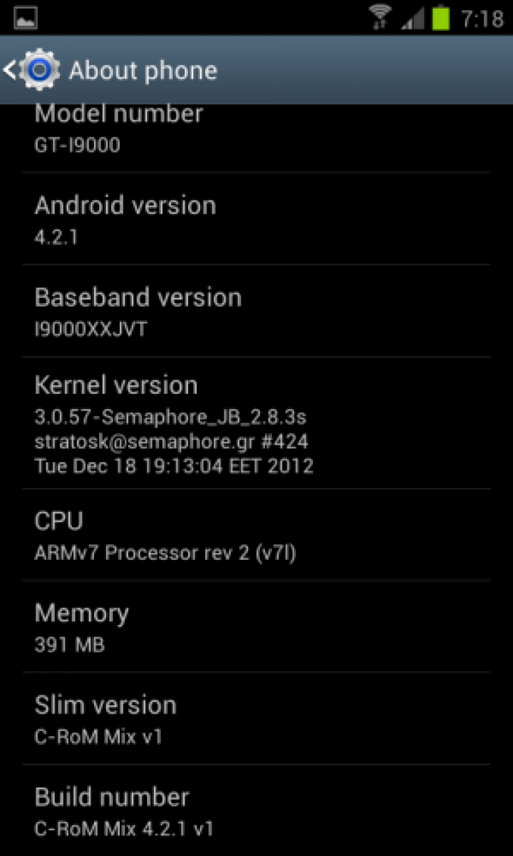 Update Galaxy S I9000 to Android 4.3 via C-ROM Final Build