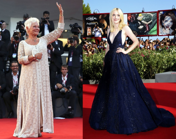 Actresses Judi Dench (L) and Dakota Fanning arrive at red carpet during the 70th Venice Film Festival in Venice August 31, 2013. (REUTERS/Alessandro Bianchi )