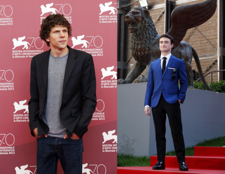 Daniel Radcliffe (L) poses during a red carpet event for the movie Kill Your Darlings; and Jesse Eisenberg poses during a photocall for the movie Night Moves at the 70th Venice Film Festival in Venice. (REUTERS/Alessandro)