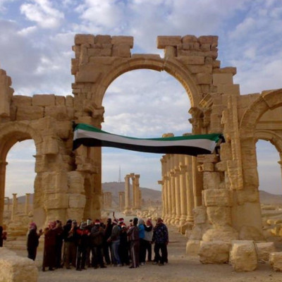 Demonstrators protest against Syria's President in the ancient city of Palmyra, in the heart of the Syrian desert on November 18, 2011. The Syrian civil war has damaged all six of the Unesco’s World Heritage sites, including Palmyra. (REUTERS)