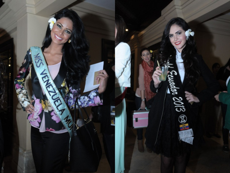 Miss Venezuela 2013, Karen Soto, and Miss Ecuador during reception party. (Photo: Miss World Indonesia 2013)