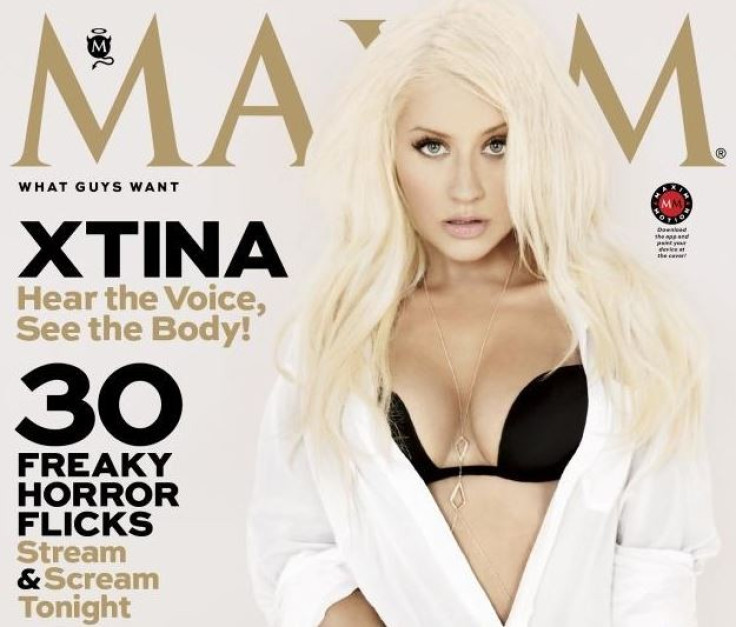 American singer Christina Aguilera flaunted her toned figure on the cover of Maxim's October issue.