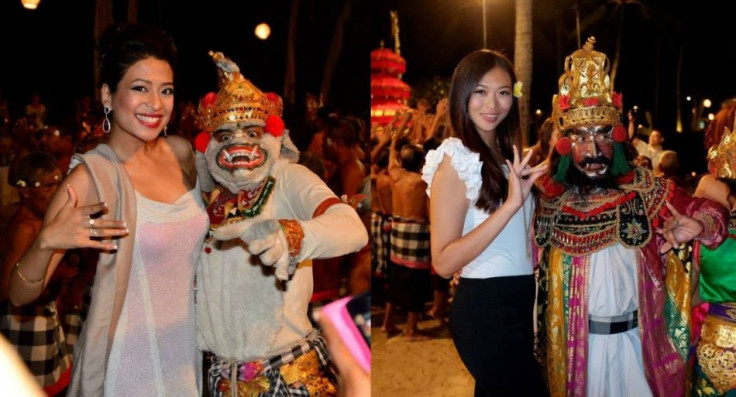 Miss World Chinese Taipei 2013 (R) and another Miss World 2013 contestant pose with traditional dancers in Bali. (Photo: Miss World/Facebook)