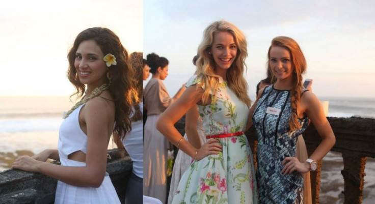 (L to R) Miss World Peru, Miss United States and Miss Ireland pose at sunset at Nirwana Bali resort. (Photo: Miss World/Facebook)
