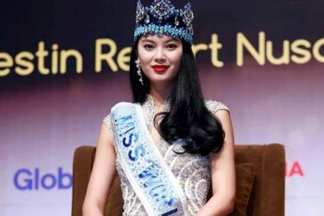 Miss World 2012, Wenxia Yu of China, takes part in a press conference on the eve of the opening ceremony of Miss World 2013 at The Westin Inn, Nusa Dua, Bali, Indonesia on 7 September. (Photo: Miss World/Facebook)