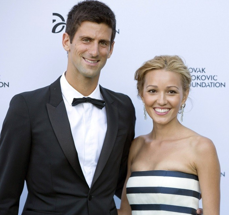 Serbian tennis player Novak Djokovic and his girlfriend Jelena Ristic arrive at a fundraising dinner for the Novak Djokovic Foundation.