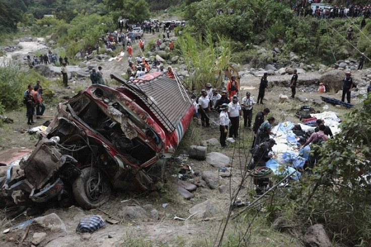 The scene of the bus crash in San Martin Jilotepeque, Chimaltenang which has killed at least 43 people (Reuters)