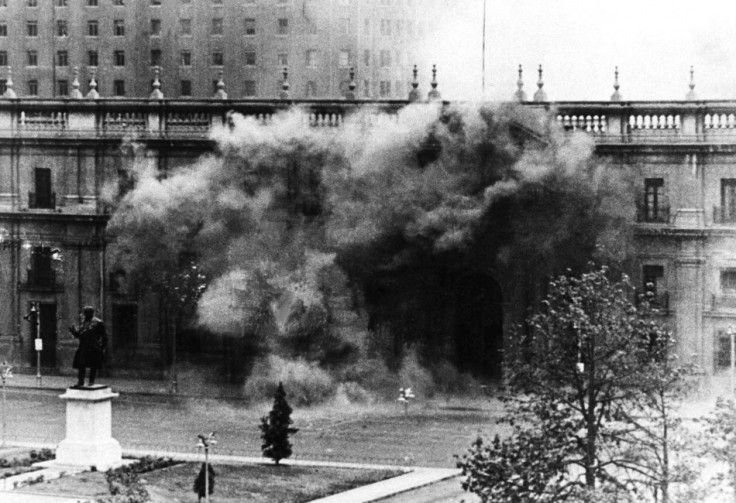 Chilean presidential palace La Moneda under fire during the coup d'etat led by Commander of the Army General Augusto Pinochet