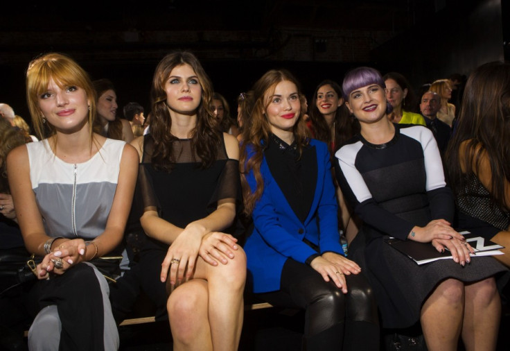 Actresses Bella Thorne (L-R), Alexandra Daddario, Holland Roden and Kelly Osbourne attend the DKNY Spring/Summer 2014 collection show. (REUTERS/Lucas Jackson)