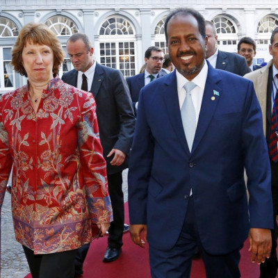 European Union's Catherine Ashton and Somali's President Hassan Sheikh Mohamud