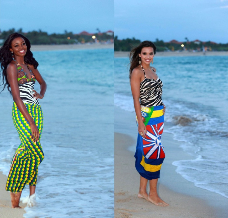 Miss World Ghana 2013, Carranzar Naa Okailey Shooter (L) and Miss World France 2013, Marine Lorphelin (Photo: Miss World Organisation)