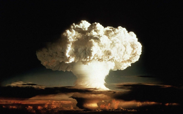 The mushroom cloud of the first test of a hydrogen bomb by the US Air Force in the Pacific Ocean in 1952. The mushroom cloud of the first test of a hydrogen bomb by the US Air Force in the Pacific Ocean in 1952.