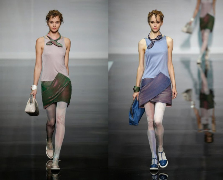 Armani Spring/Summer 2014 collection features silky skirts and skinny tops worn over leggings. (REUTERS)