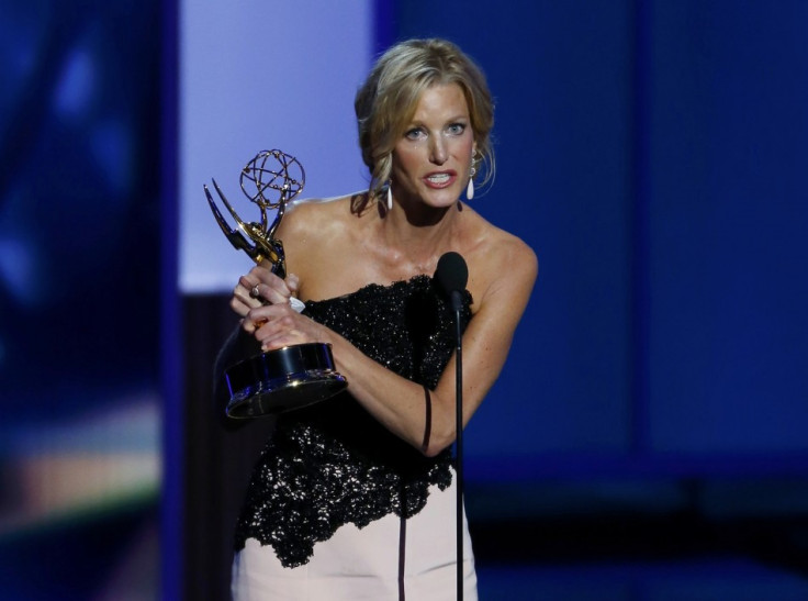 A tearful Anna Gunn accepts the award for Outstanding Supporting Actress In A Drama Series for her role in Breaking Bad. She plays the lead character's wife in the series. (Reuters)