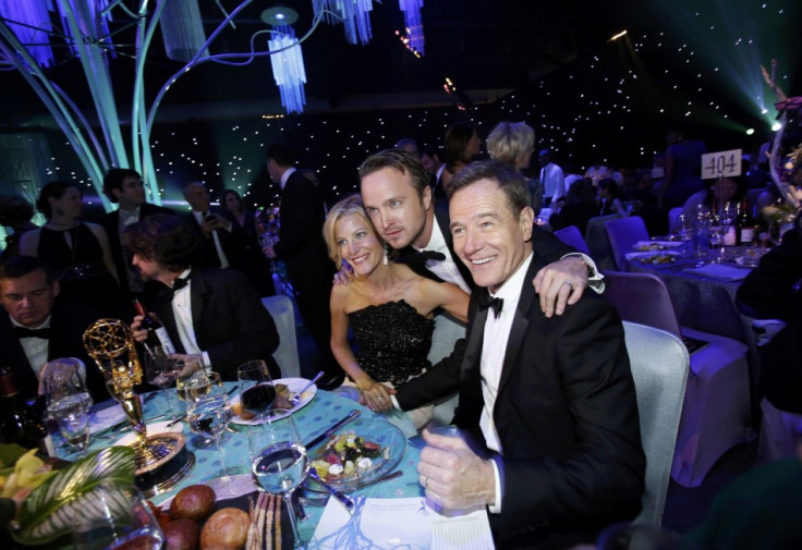 Gunn, Paul and Cranston celebrate the success of Breaking Bad after the Emmy Awards gala in Los Angeles. (Reuters)