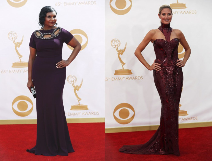 Actress Mindy Kaling (L) from the Fox show The Mindy Project and model Heidi Klum pose in mermaid gowns. (Photo: Reuters)