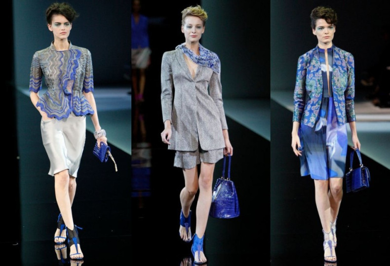 Armani's collection featured sharp blazers worn over shorts, dresses and skirts. (Photo: REUTERS/Alessandro Garofalo)