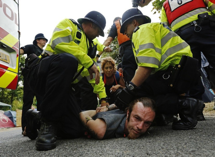 Protesters were arrested during clashes with police at Balcombe over fracking by Cuadrilla Resources PIC: Reuters