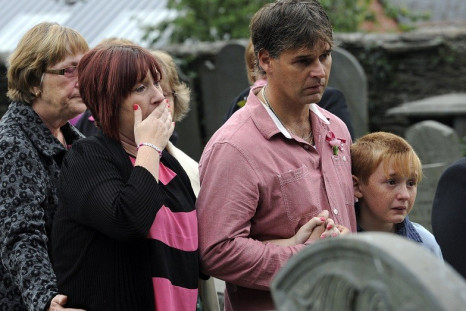 Coral and Paul Jones at the funeral for their murdered daughter April Jones at St Peter's Church in Machynlleth PIC: Reuters