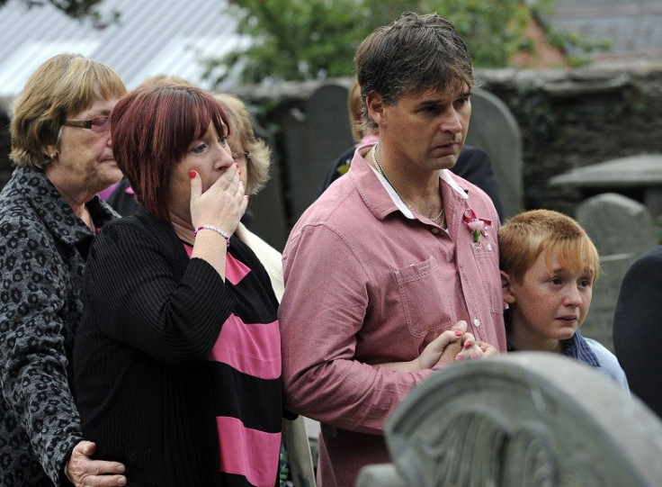 Coral and Paul Jones at the funeral for their murdered daughter April Jones at St Peter's Church in Machynlleth PIC: Reuters