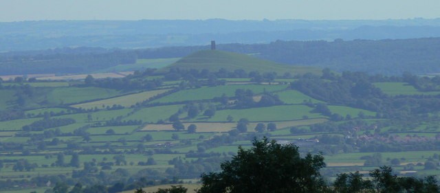 Glastonbury, The Tor from the Mendips over the towers of Wells