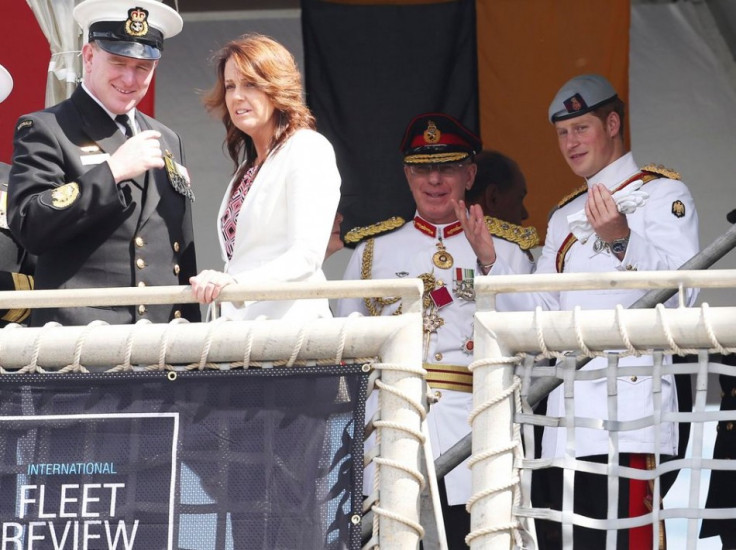 Prince Harry speaks with General David Hurley, Australia's Chief of the Defence Force, on the HMAS Leeuwin at Garden Island during the International Fleet Review in Sydney. (Photo: REUTERS)