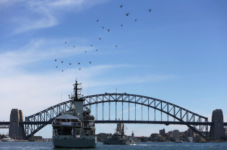 The HMAS Leeuwin, with Prince Harry aboard, sits in Sydney Harbour during the International Fleet Review. (Photo: REUTERS)