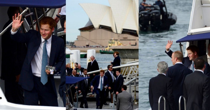 Prince Harry boards a boat in Sydney Harbour. (Photo: REUTERS)