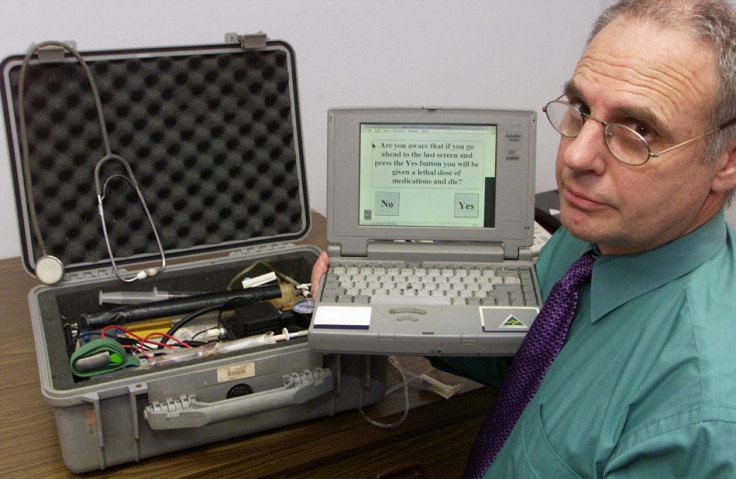 Dr Philip Nitschke with the "death machine" he designed to conduct the world's first legal mercy killings.