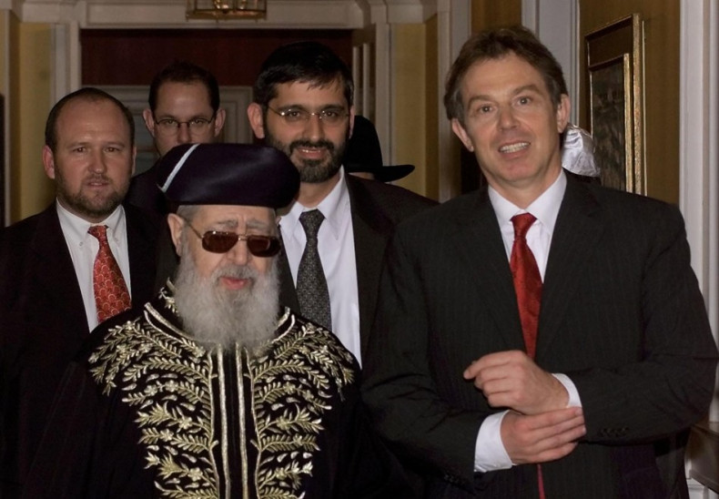Rabbi Ovadia Yosef with Britain's former Prime Minister Tony Blair