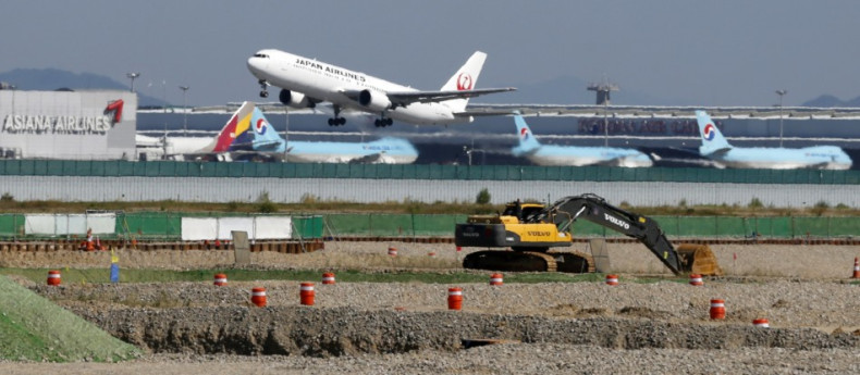 A Japan Airlines airplane takes off