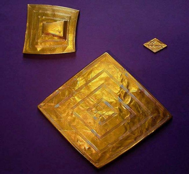 The Stonehenge treasure hoard includes a large 'lozenge'-shaped sheet of gold and a sheet gold belt plate. (Wikipedia).