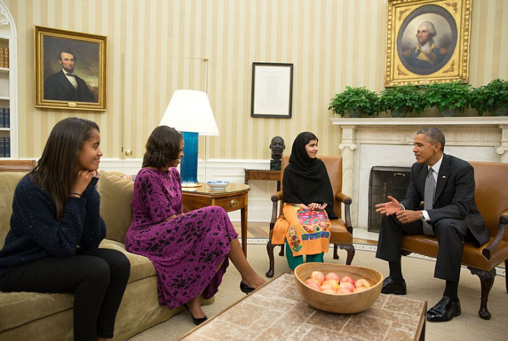 Malala Yousafzai with Obama & family