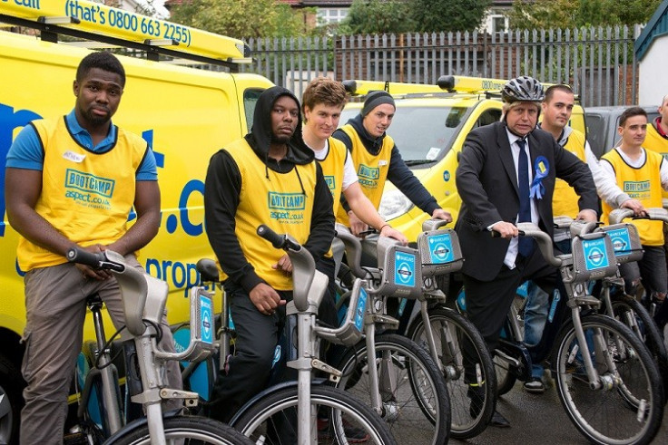 The applicants pose with a Boris Johnson impersonator as during the bootcamp