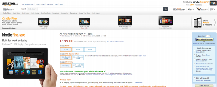 Amazon Kindle Fire HDX Up for Pre-Order in UK