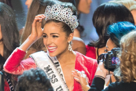 Miss Universe 2012, Olivia Culpo, poses with the Diamond Nexus Labs crown as she celebrates onstage at the close of the 2012 Miss Universe Competition in Las Vegas, Nevada on December 19, 2012. Culpo will give the crown to the winner of this year's pagean