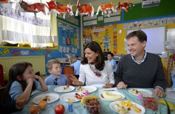 Nick Clegg and wife visiting a primary school