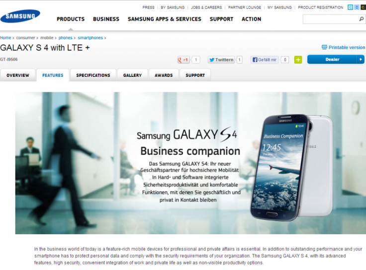 New Galaxy S4 Snapdragon 800 (LTE-A) Spotted on Samsung Germany Website