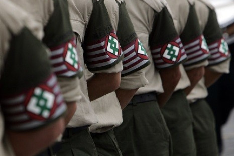 Members of Jobbik attend the inauguration ceremony of the "Hungarian Guard" in Budapest (Reuters)