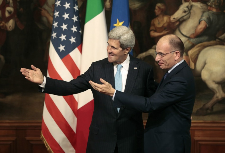 Italy's Prime Minister Enrico Letta (R) and U.S. Secretary of State John Kerry