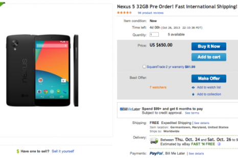 Nexus 5 Release Imminent: Pre-Order Price Spotted on eBay