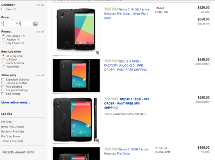 Nexus 5 Release Imminent: Pre-Order Price Spotted on eBay