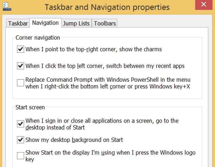 Windows 8.1 Taskbar menu