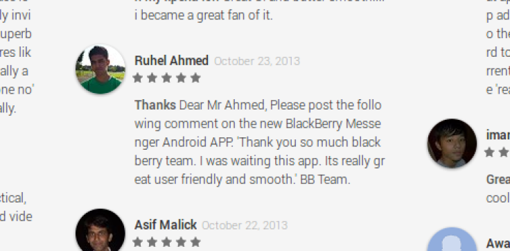 BBM for Android Fake Reviews