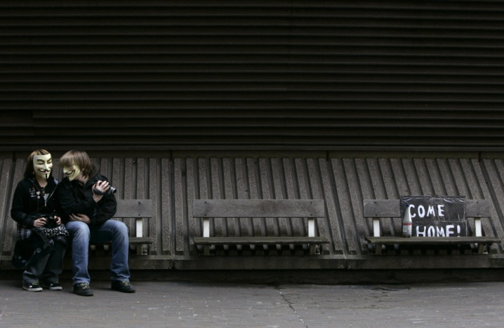 Two members of Anonymous at a demonstration in London, 2008.