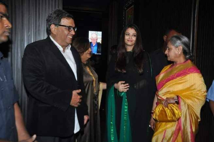 Aishwarya Rai Bachchan attends birthday party of director Subhash Ghai's (Left) sister along with her mother-in-law (Right), Jaya Bachchan. (Photo: AshOfficial/info/Facebook)