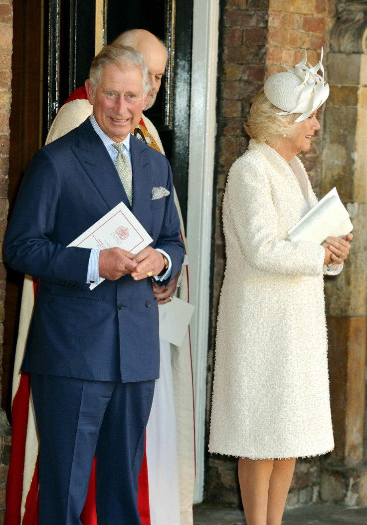 Britain's Prince Charles and His Wife Camilla, Duchess of Cornwall Leave After the Christening of Prince George at St James's Palace in London